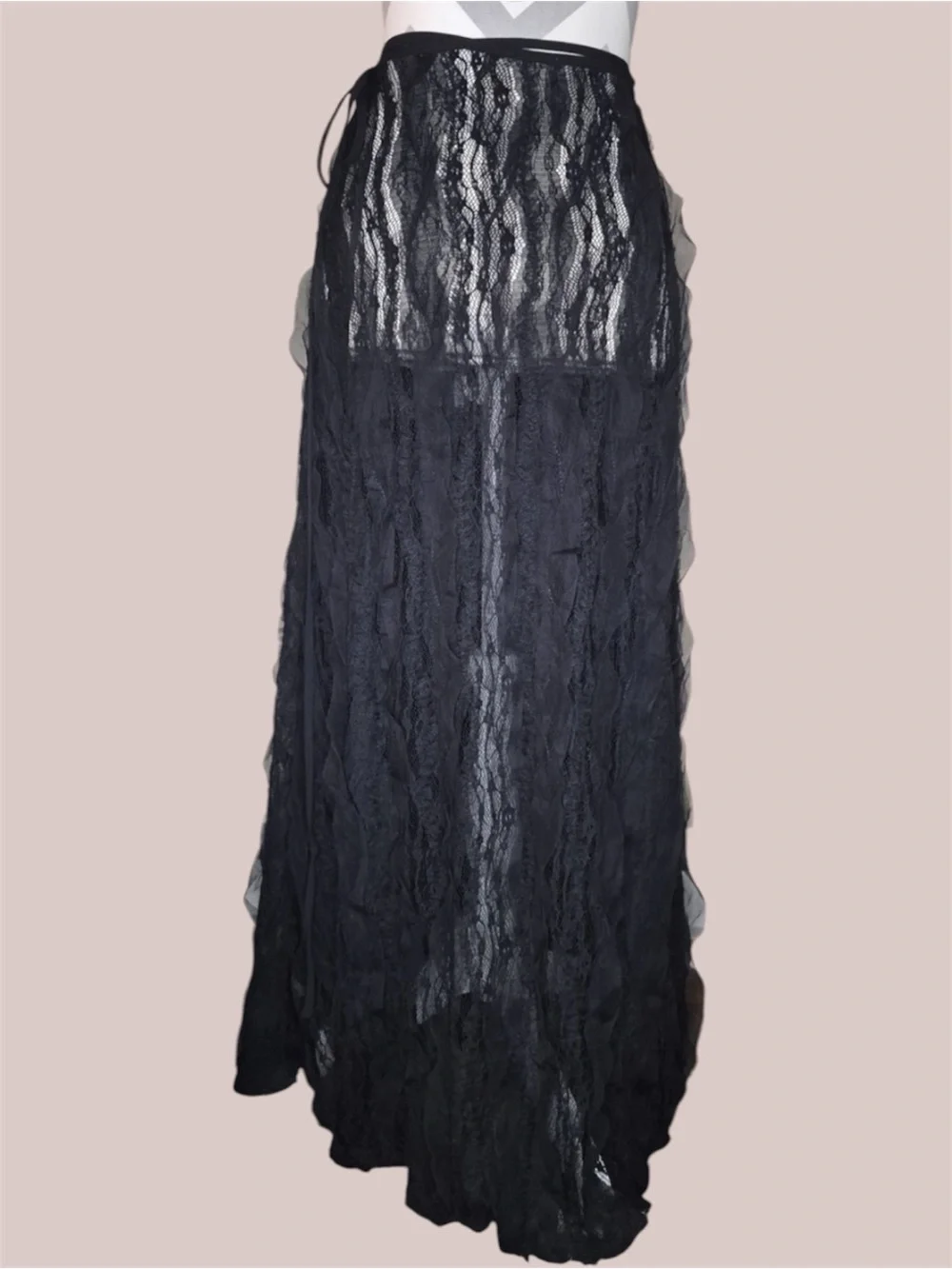 Free People Skirt size Large Maxi Black lace Layered A-Line side tie Worn once!